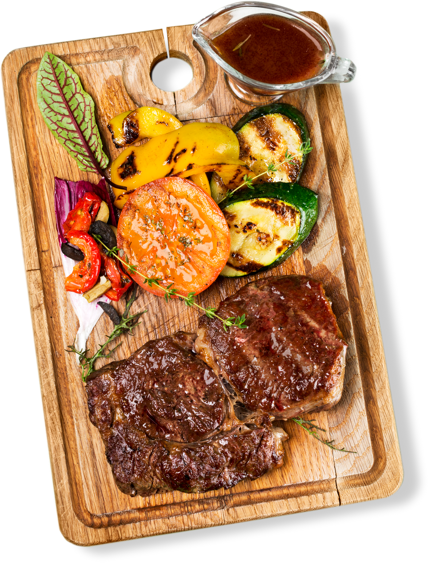 Grilled Steak on a Wooden Plate
